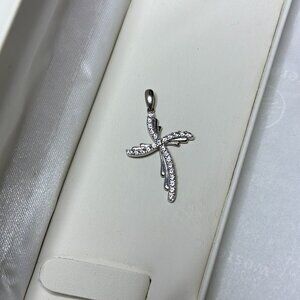 10K Solid White Gold Cross Pendant Diamonds Twist Design